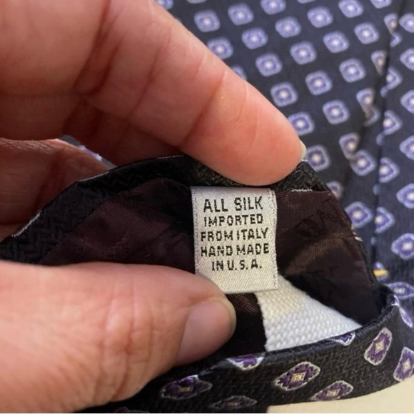 XMI Silk Imported From Italy Hand Made Navy  Purple Patterned Men's Tie - Picture 3 of 5